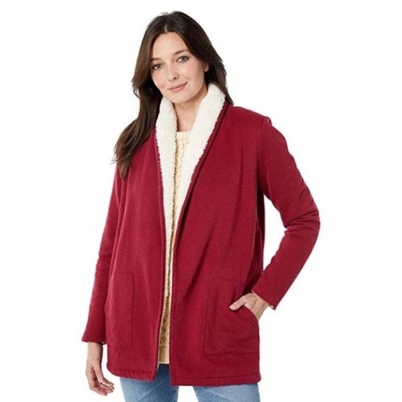 L.L. Bean 1912 Sherpa Fleece Lined Fuzzy Fur Open Front Cardigan Jacket 2X Plus - Picture 2 of 14